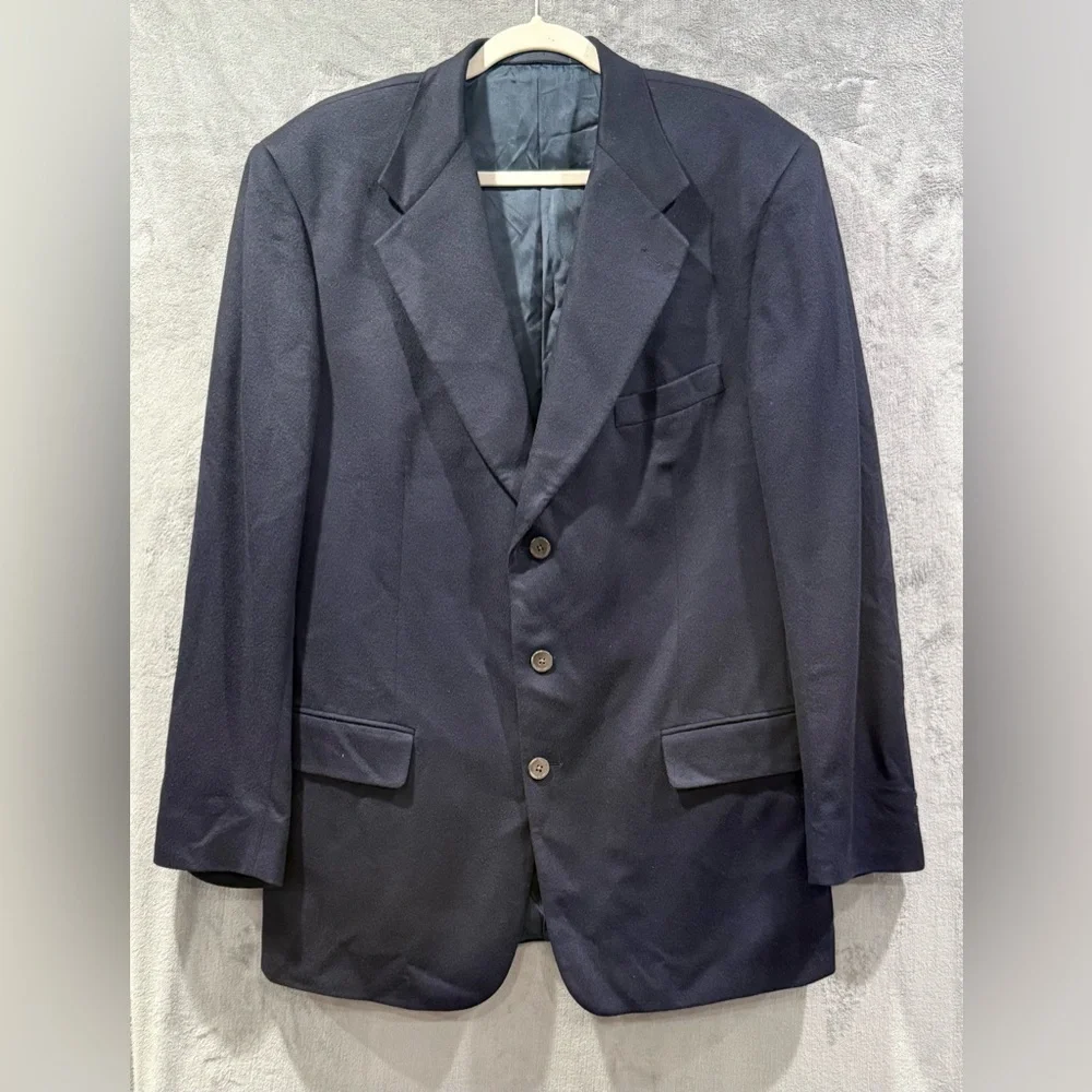 Nieman Marcus 100% Super Fine Cashmere Sports Coat Mens 44R Navy Blazer